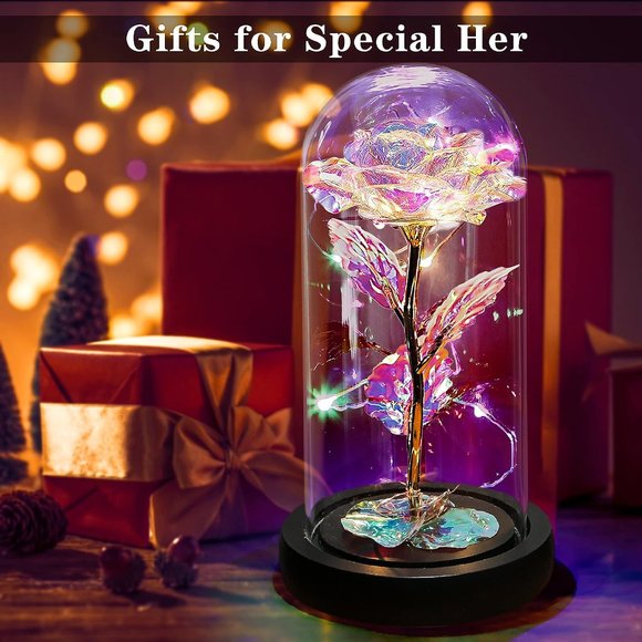 Glass Rose Galaxy Enchanted Light-Up Flower - Perfect Gift for Women Mul… - Picture 6 of 7